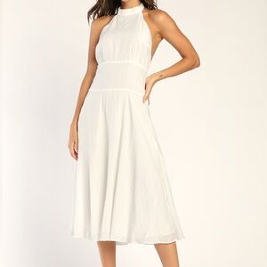 Lulus Ivory White Halter Midi Dress NWT – Bridal, Wedding, Summer, XS